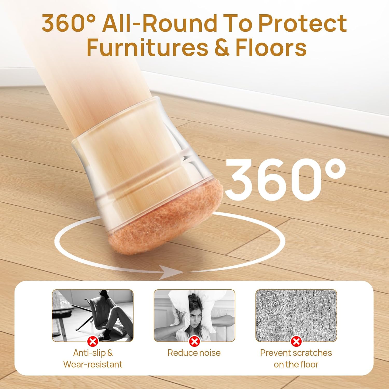 Chair Leg Floor Protectors 24PCS (Applicable 0.8in-1.2in), Chair Leg Protectors for Hardwood Floors More Comprehensive Protection Felt Rubber Chair Leg Caps/Covers (Clear, Medium)