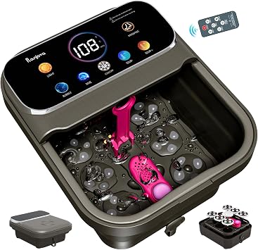 Ranjova Foot Spa Electric Rotary Massage with Heat,Bubble,Remote Control | Foot Bath Massager with Color TouchScreen, Adjustable Temp and 24 Motorized Shiatsu Massage Balls Dark Grey