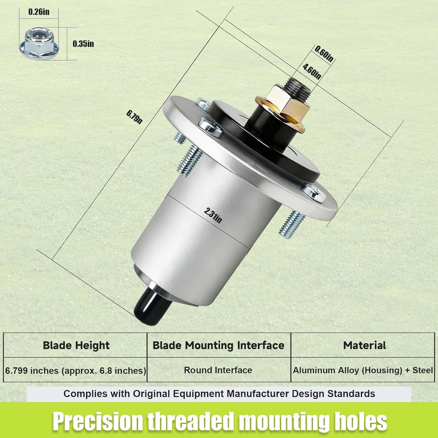 30138800 Mower Blade Spindle Compatible with Ariens Ikon 42/48/52/60 Models, ZTX 42/48/52 Zero-Turn mowers, and Gravely ZT XL 42/48/52/60 Models. 30138800 Replacement Part Number 810-CSP2416N