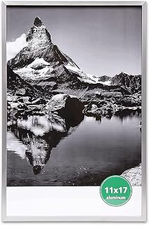 TheDisplayGuys - Contemporary Aluminum Picture Frame - Tempered Glass - 11 X 17 Tall Poster - Silver - Wall Hanging