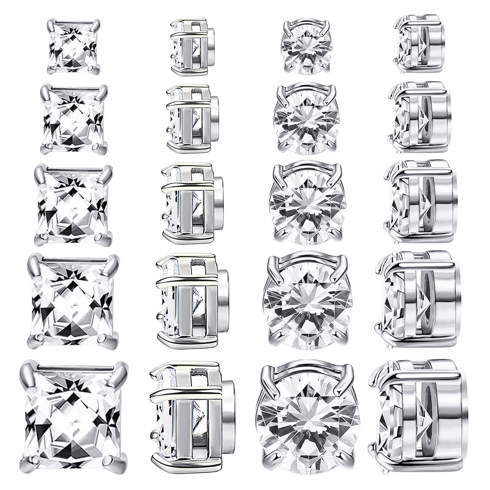newitin 9 Pairs Magnetic Earrings for Men Clip on Earring Stainless Steel Magnet Earring Unisex Hoop Dangle Cross CZ Studs Non Piercing Magnetic Stud Earrings for Men Women-picture-52