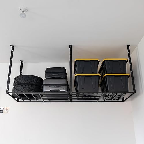 Miniatura 5 de StoreYourBoard Estante de almacenamiento de garaje de 3 x 8 pulgadas con ganchos, estante de techo, organización superior, plataforma de acero