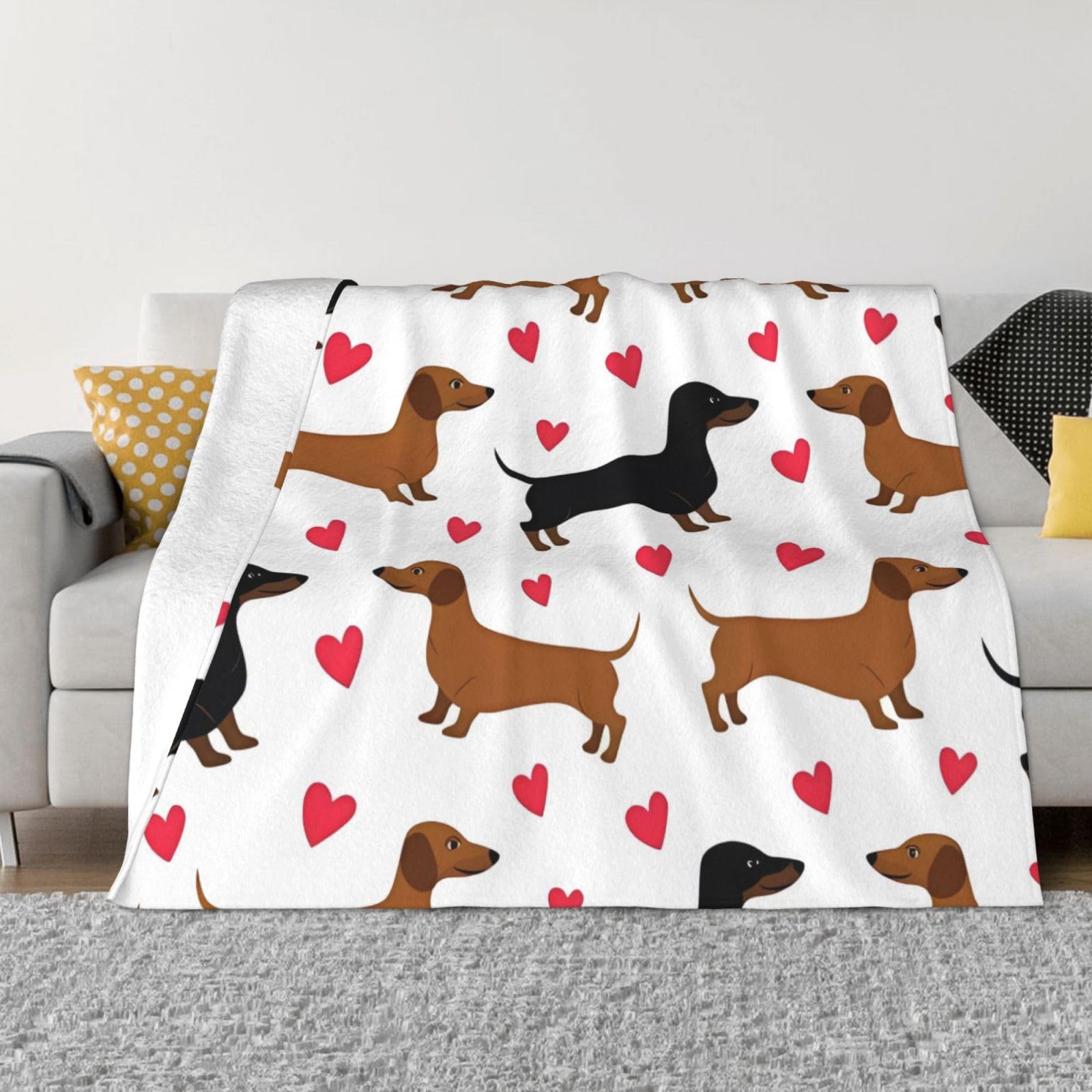 Couverture romantique en flanelle de qualité supérieure avec imprimé teckel durable