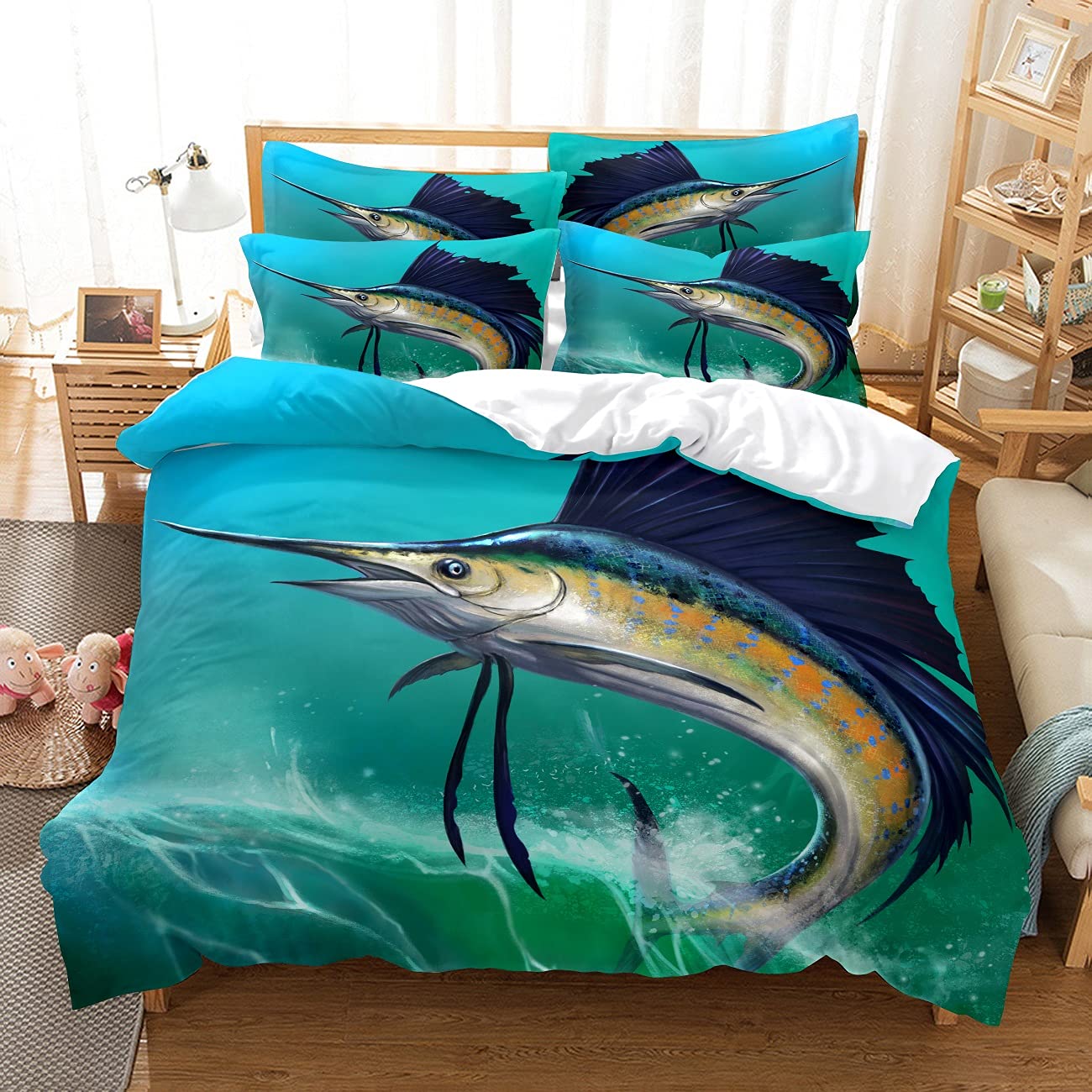 Housse de couette 2 personnes motif animalier et 2 taies d'oreiller pour lit double