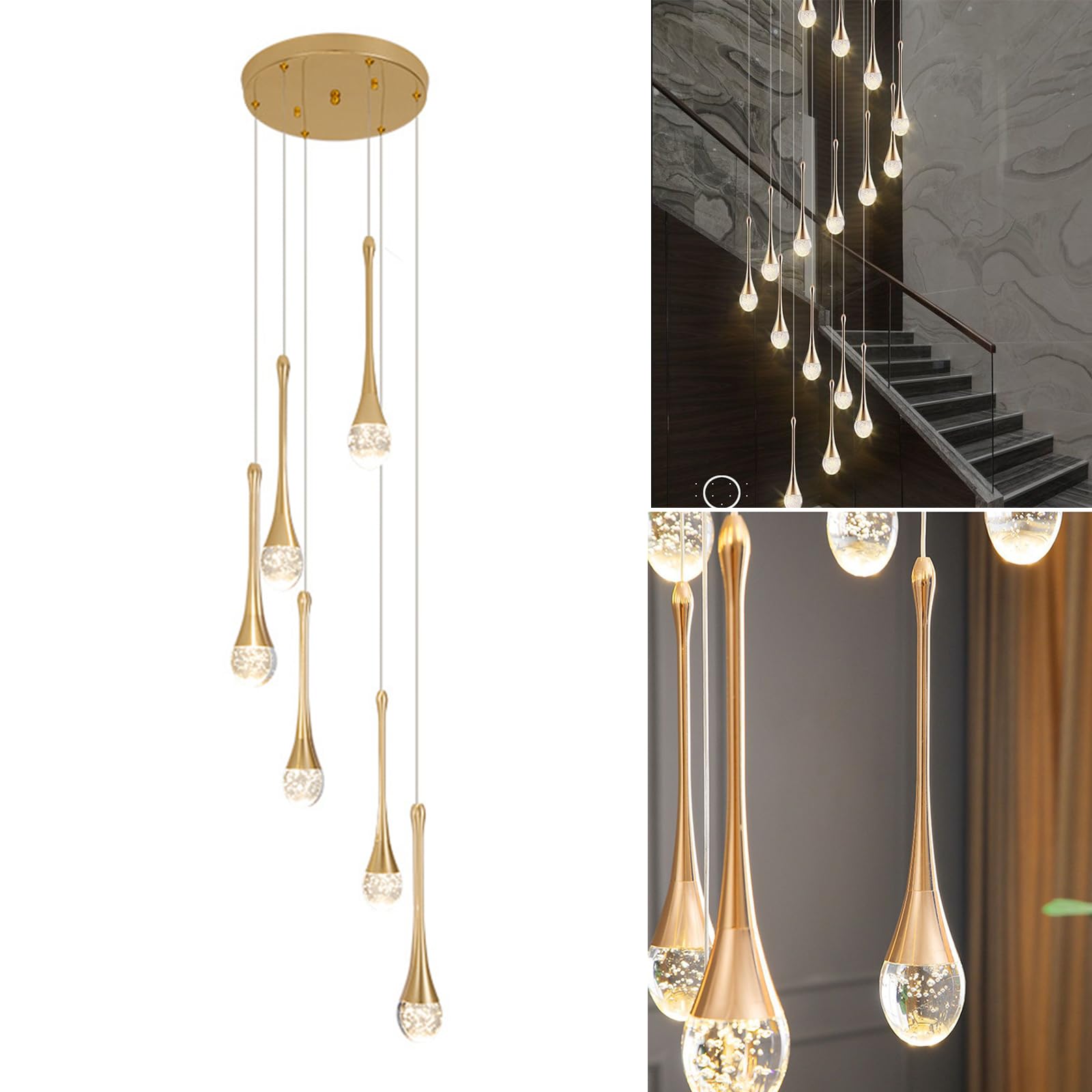KXEcoLife Water Drop Long Chandelier Crystal Lights in The Villa Living Room Restaurant Staircase Pendant Lamp Foyer High Ceiling (18head)