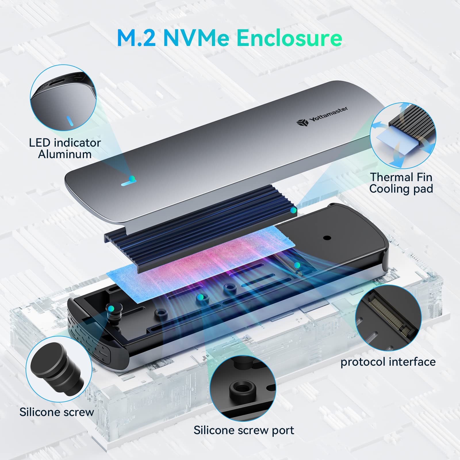 Amazon.com: Yottamaster M.2 NVMe SATA Enclosure Aluminum, 10Gbps