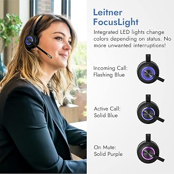 Leitner LH675 3-in-1 Wireless Office Headset with Mic Wireless DECT Headset for Office Phone, Computer and Cell Phone Dual-Ear