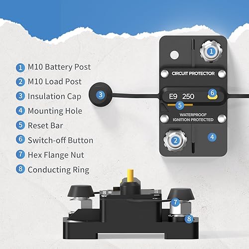 Miniatura 3 de Redodo Disyuntor de 250A, protección contra cortocircuitos, disyuntor automático, reinicio de un toque, fácil instalación, perfecto para sistemas