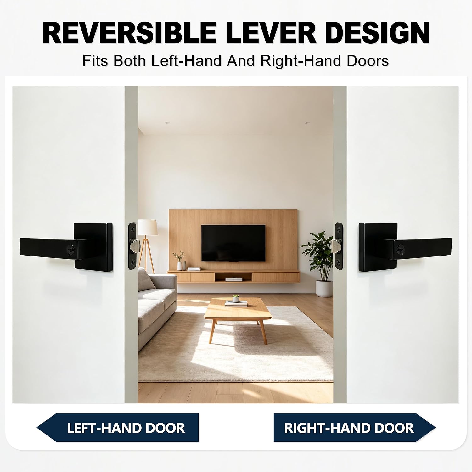 1 Pack Matte Black Keyed Entry Front Door Lever with Lock | Modern Design | Heavy Duty Electroplated | Exterior Handles | Reversible | Adjustable Latch | Fits 1-3/8" to 1-3/4" Doors