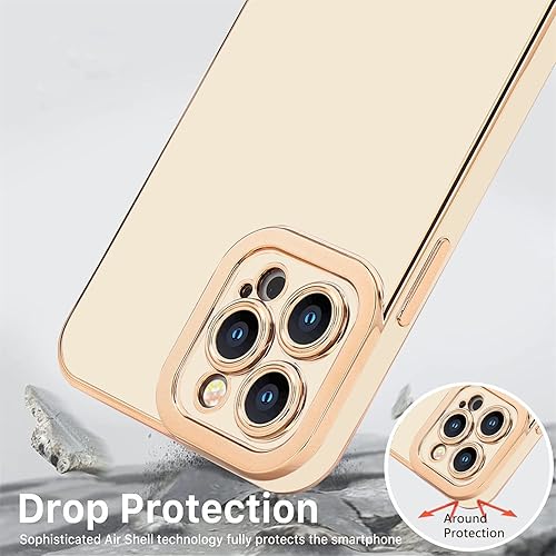 Miniatura 2 de Lafunda Diseñada para iPhone 13 Pro, fundas de lujo con bonito chapado para mujeres y niñas, elegante borde dorado, a prueba de golpes, TPU con