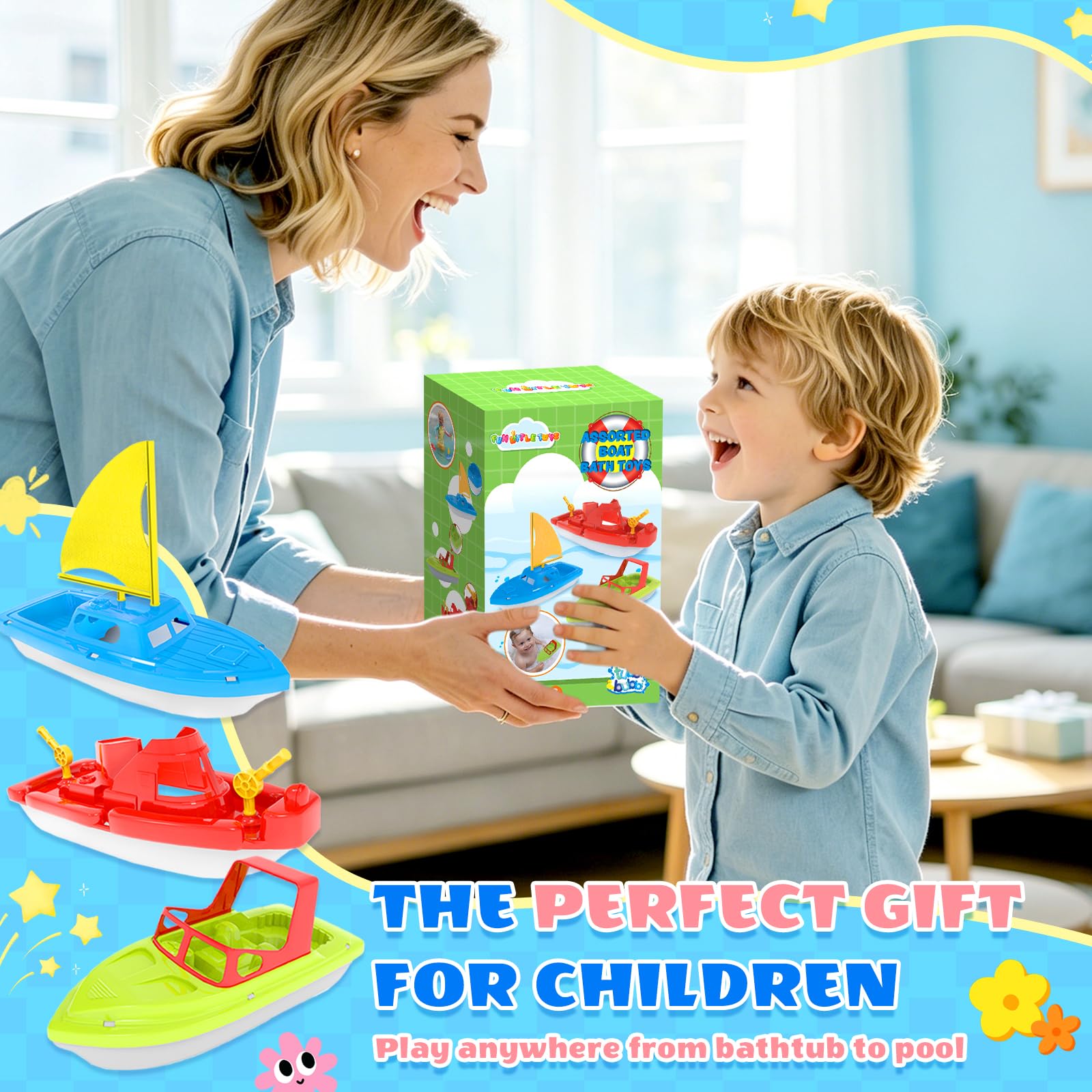 Toddler Boat Fleet - Water Toys for Bath & Pool -7