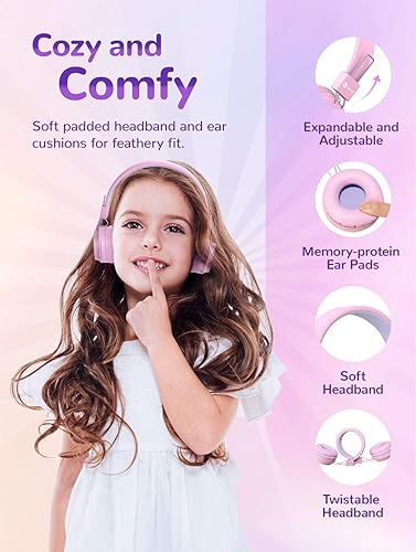 Miniatura 4 de iClever BTH03 - Auriculares Bluetooth para niños, volumen seguro, luces LED coloridas, tiempo de reproducción de 25 horas, micrófono de sonido