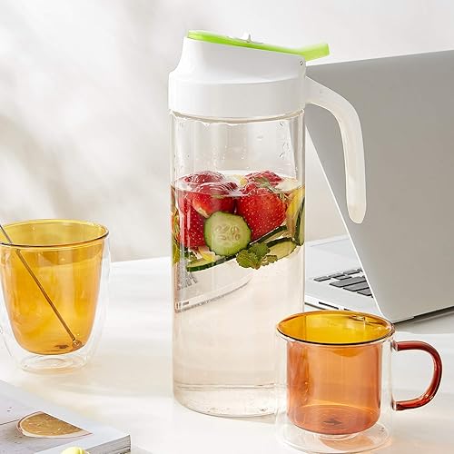 Miniatura 7 de Karafu Jarra de agua con tapa y boquilla de bloqueo hermética de 50 onzas, jarra de vidrio resistente al calor para agua, café, té y otras bebidas