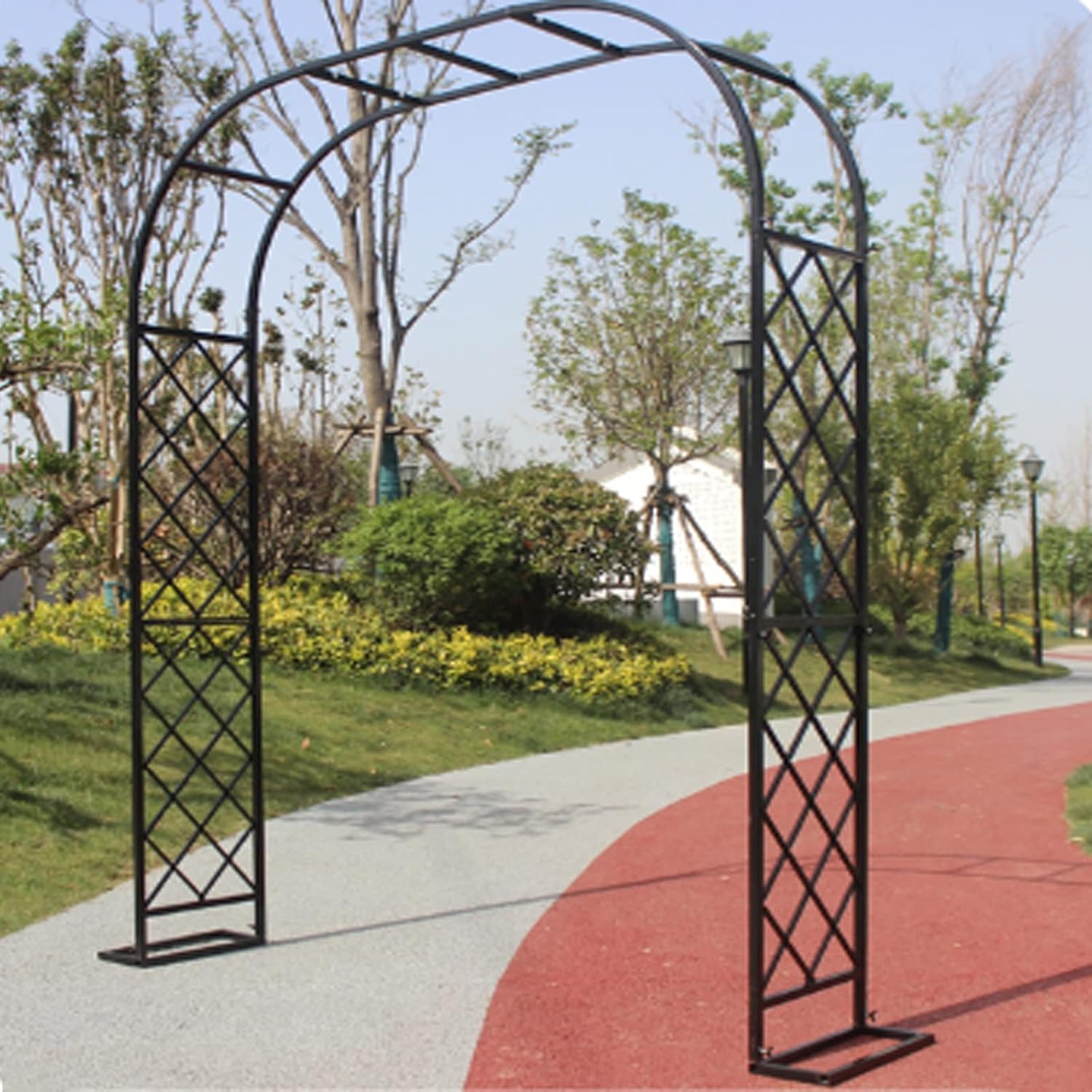 Heavy Duty 2.3M Metal Garden Arch Trellis - Sturdy Support for Climbing Plants, Roses & Vines - Perfect for Outdoor Lawn, Patio & Wedding Decor - Black Color