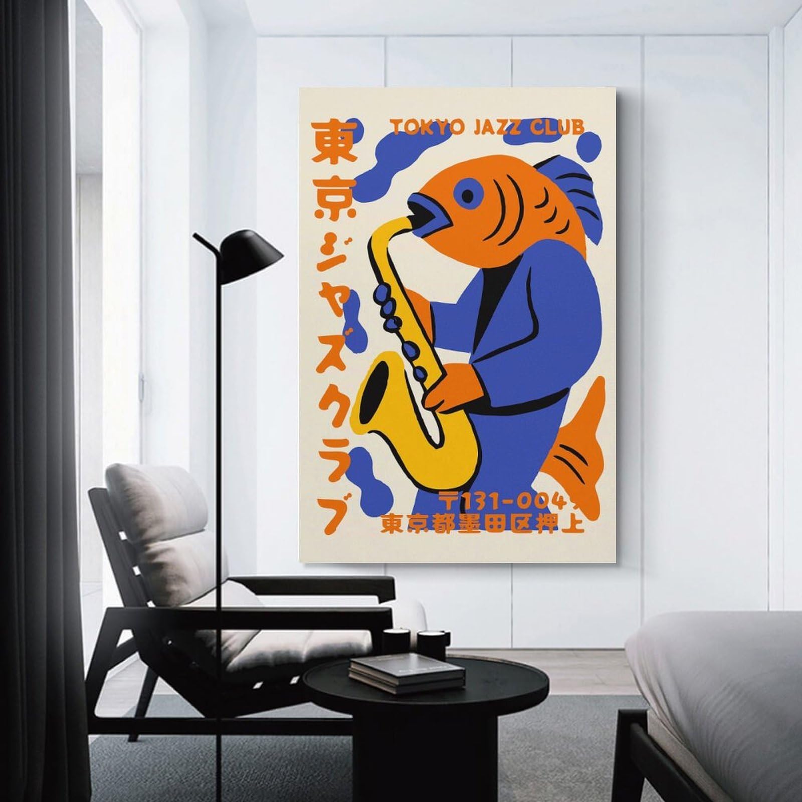 Junmoney Tokyo Jazz Club Fish Saxophone Canvas Wall Picture, 20x30inch(50x75cm), for Flats, Guest Rooms Or Compact Rooms, An Easy Choice for New Home Styling