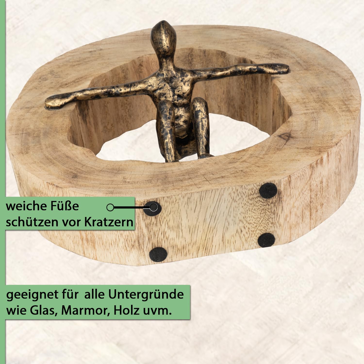 Moritz Skulptur Wage den Sprung 27 cm schwarz-Gold – Mangoholz Deko Figur | Handgefertigt aus Massivholz und Aluminium, Unikat mit feiner Maserung, Symbol für Mut und Balance, ideal für Büro und Regal