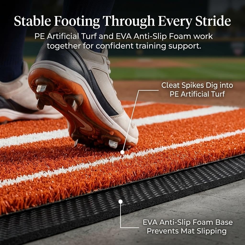 Softball Sliding Mat 10x3ft, Durable Red Pitching Mat with Fade-Proof Turf & Non-Slip Foam Base, Ideal for Indoor and Outdoor Softball Practice