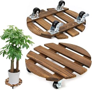 Pflanzenroller Rund, 2 Stuck Blumenroller 30x30cm Rollbrett Rund, Pflanzen Rollbrett 100Kg Tragkraft, Pflanzenroller Outdoor, Blumentopf Untersetzer Mit Rollen, Blumenuntersetzer Rund mit Rollen