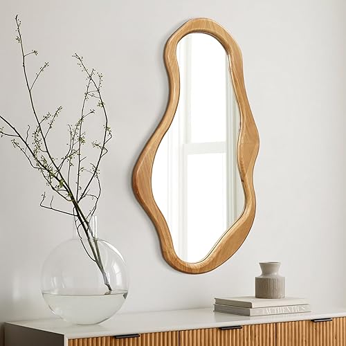 Miniatura 10 de LuxenHome - Espejo de pared asimétrico, 23 x 29 pulgadas, espejo clásico irregular, color marrón, espejos rústicos de granja para baño, espejos de