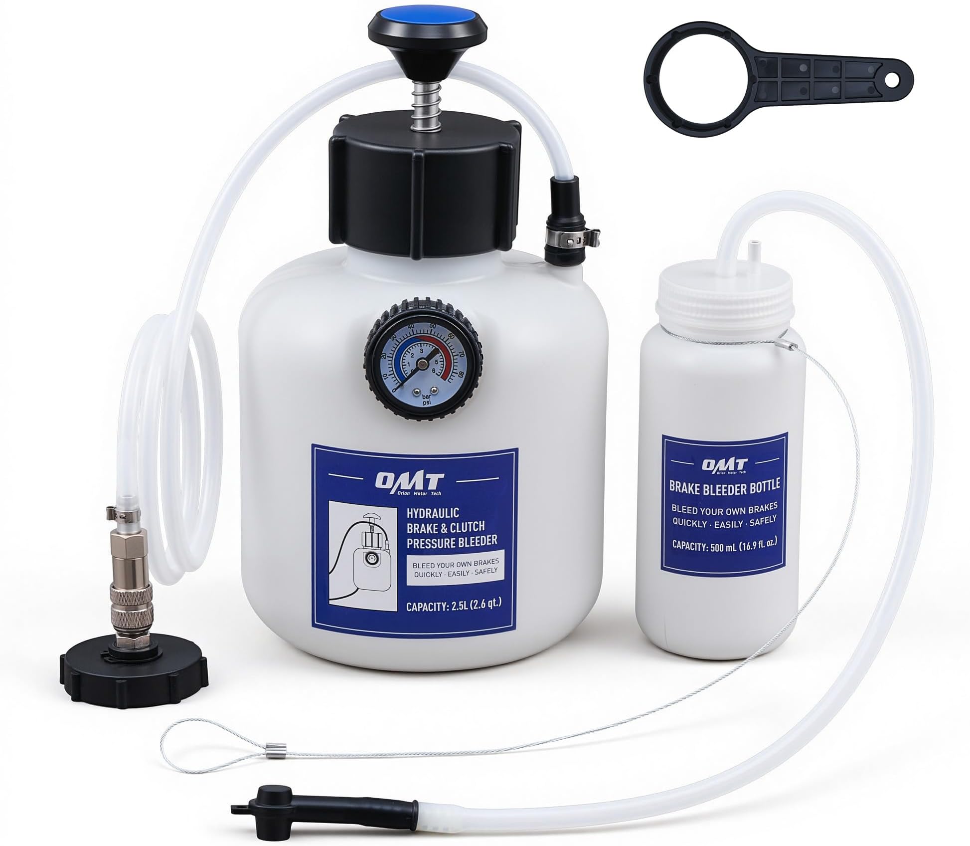 Pressure Bleeder, 2.5L Brake Pressure Bleeder with 50.7mm Adapter, 2.6qt Manual Power Brake Bleeder with 500mL Brake Bleeder Bottle Compatible with Ford Subaru Nissan Infinity