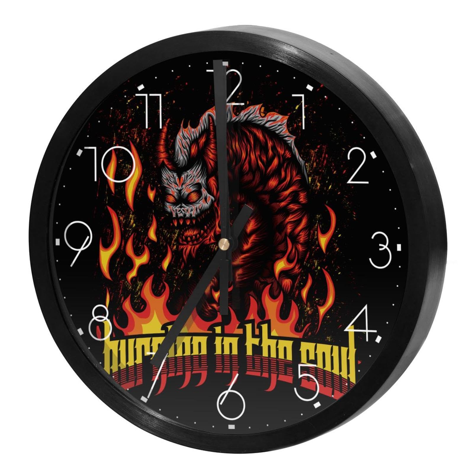 Horloge murale silencieuse à quartz Dragon Magma ronde à piles pour la cuisine et le bureau