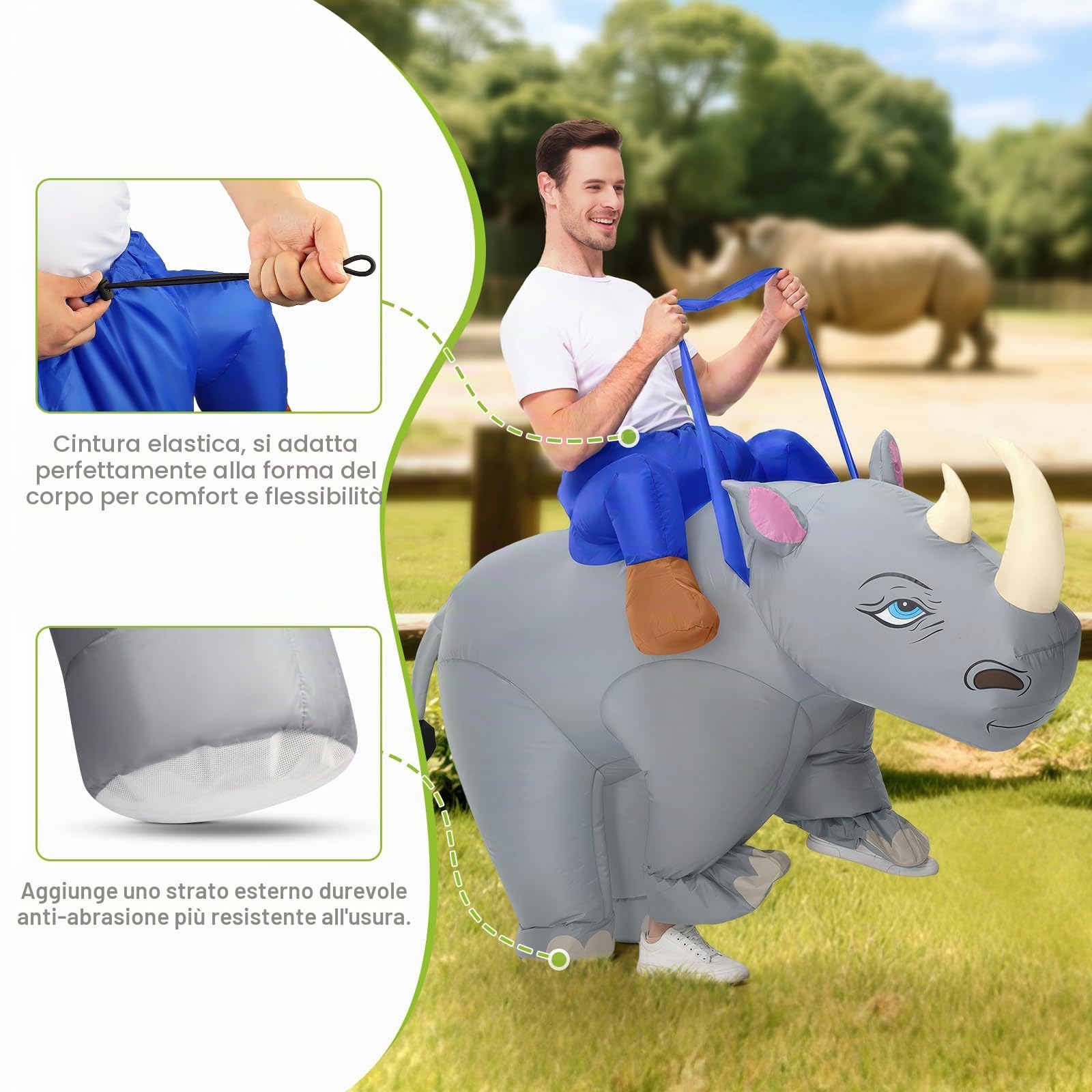 Spinosaurus Costume gonfiabile da rinoceronte per adulti, costume di Halloween, divertente cavalcata su animali, costume da rinoceronte gonfiabile per uomini e donne, Grigio, taglia unica
