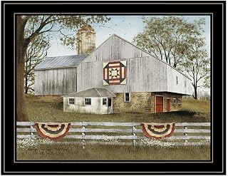 Trendy Decor 4U BJ1020GP-704G American Star Quilt Block Barn Wall Art By Billy Jacobs - Americana Architecture 21" H x 27" W