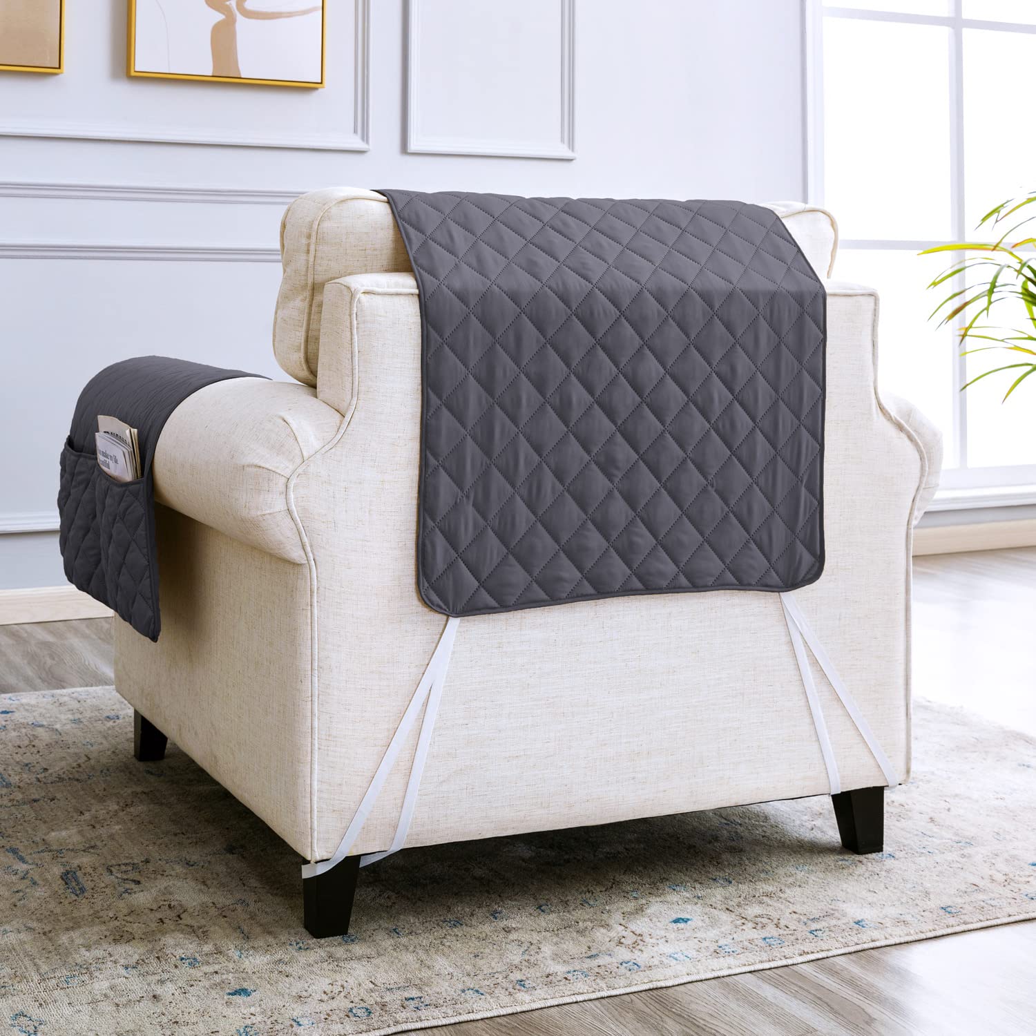 sevi's Copripoltrona 1 Posto con Braccioli - Copripoltrona Relax Reclinabile Impermeabile - Reversibile - Antigraffio Gatto - Antimacchia - OEKO-TEX - Copri Divano (1 Posto, Grigio Scuro)