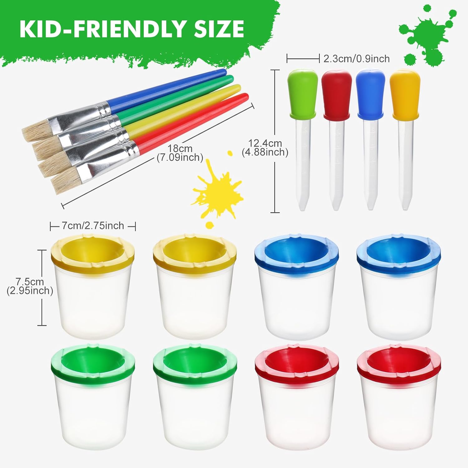Toddler Paint Brushes Paint Cups, Droppers for Kids, No Spill Paint Cups for Kids, Plastic Liquid Dropper for Kids Crafts, Spill Proof Paint Cups for Preschool Classroom Furniture, Large