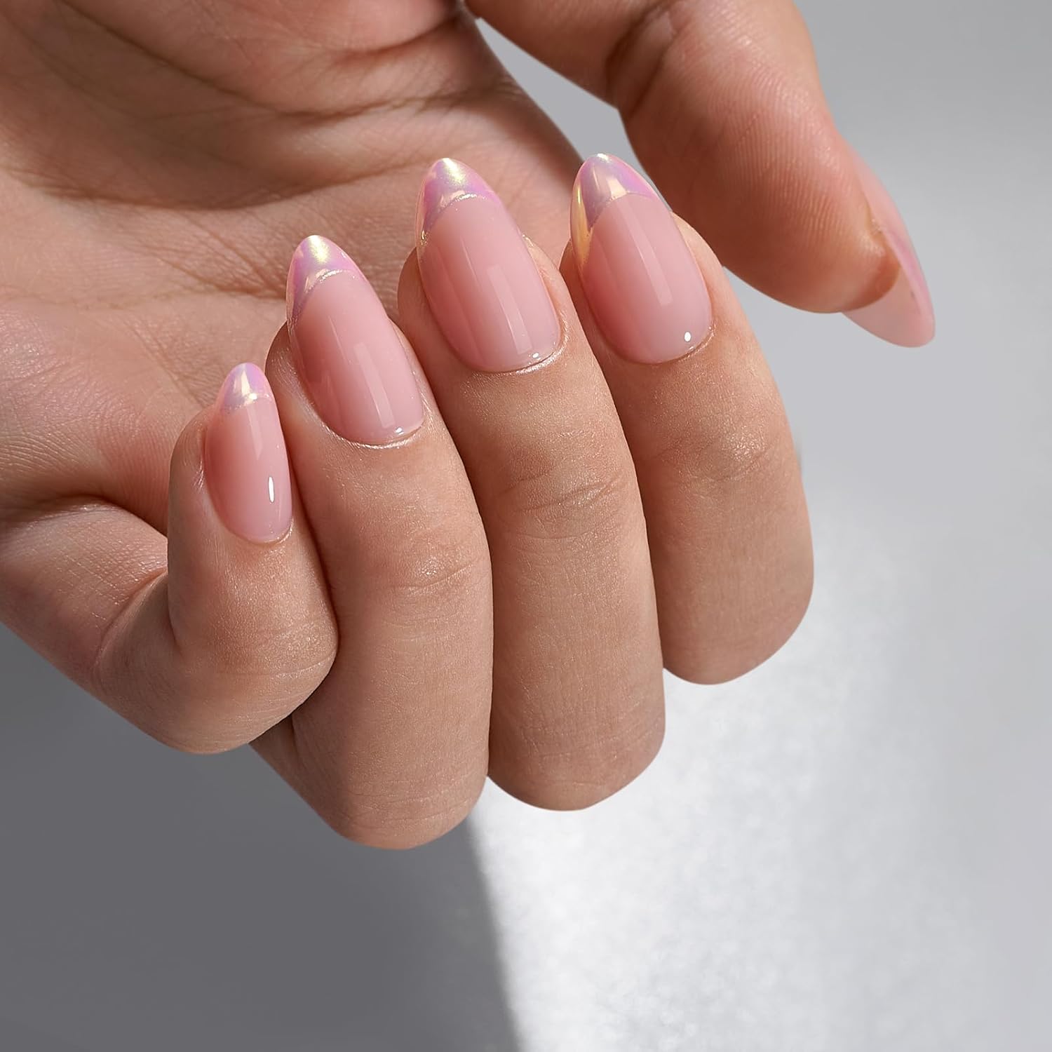 BTArtbox French Tip Press On Nails - Almond Stick On Nails for Women, Glue On Nails with Nail Glue, Berry French & Dazzling Pink