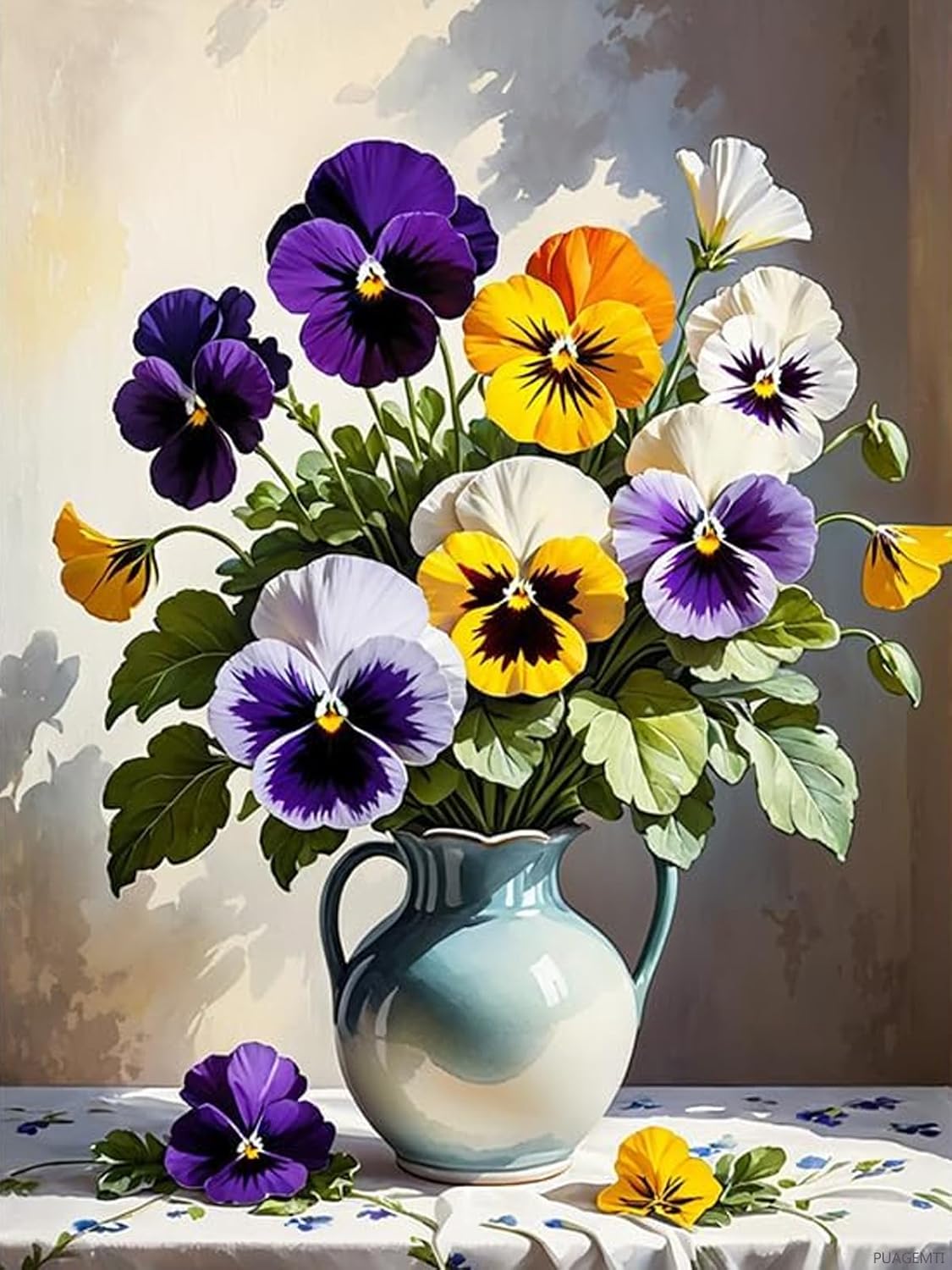 PUAGEMTI Pansy Diamond Painting, Beautiful Flowers 5D Diamond Art Painting Kits Home Wall Decor for Adults Beginners DIY Full Drill 12x16 Inch