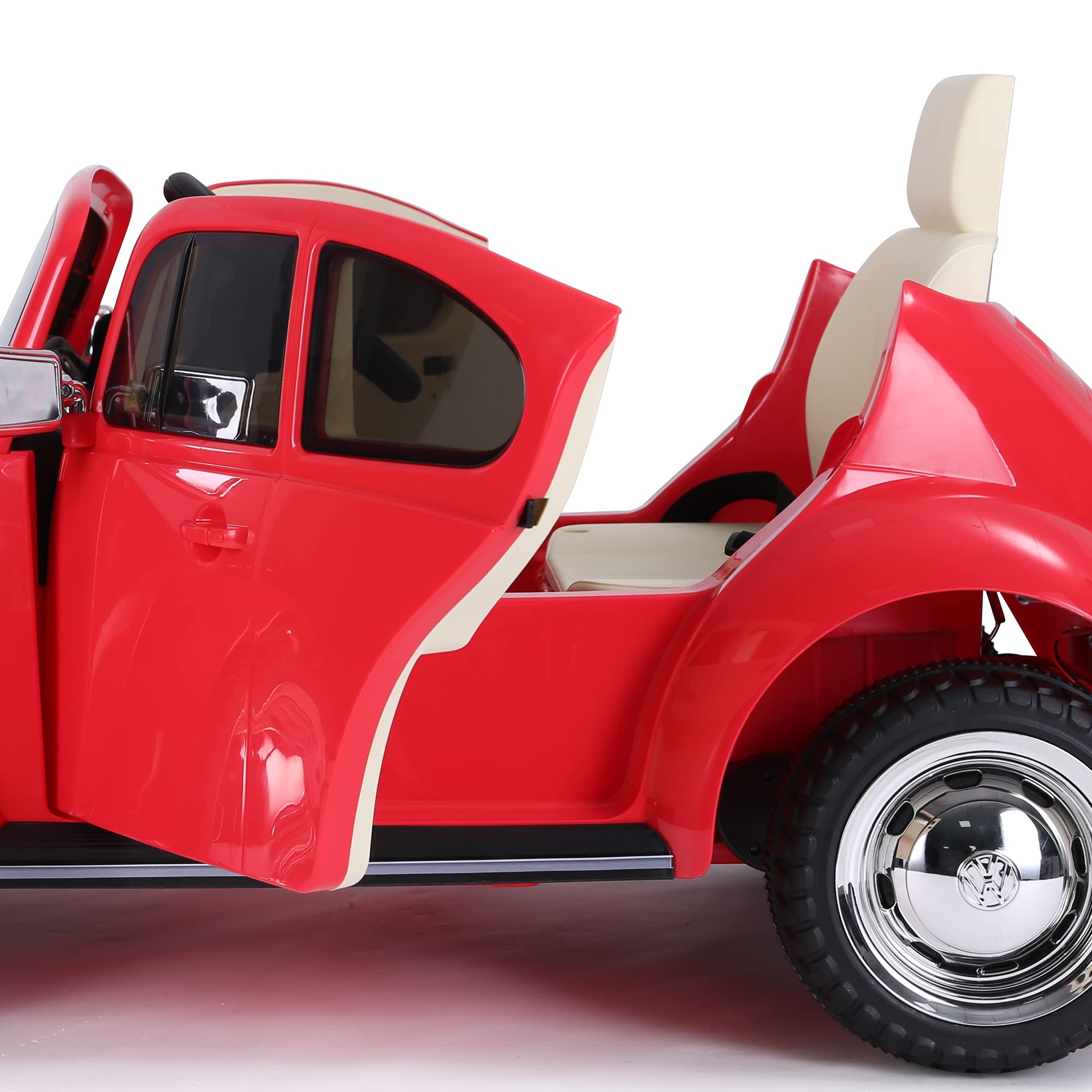 FEBER Maggiolino rosso 12V, auto elettrica, radiocomando fari con luce, 2 marce, acceleratore e freno elettrici, da 3 anni, FAMOSA (800013448)
