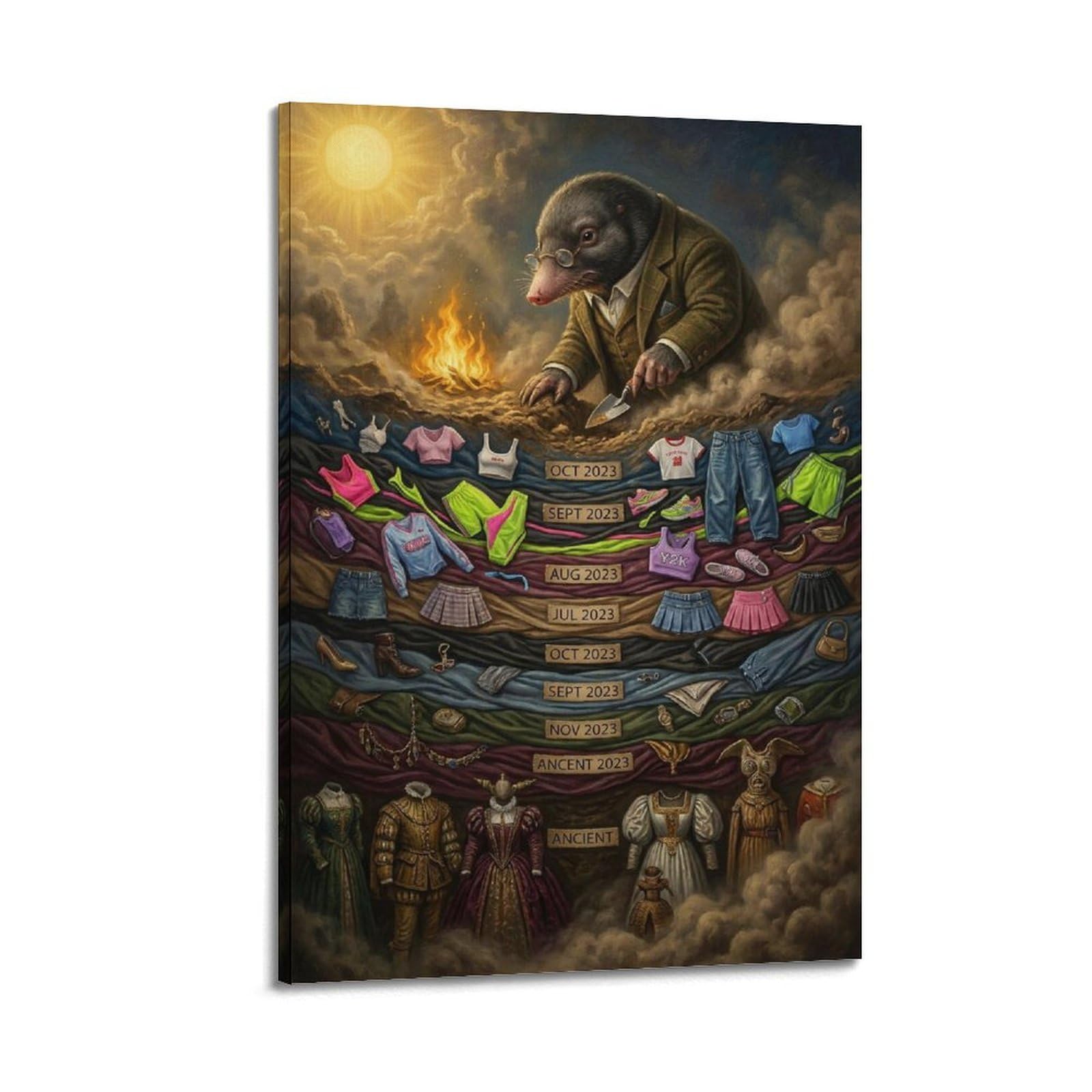 XKUGA Surreal Vintage Animal Poster Mole Fashion Dig Satire Modern Decorative Canvas Prints - Ideal Wall Art for Family, Man Cave, Game Room, Boys & Girls Bedroom 20x30inch(50x75cm)