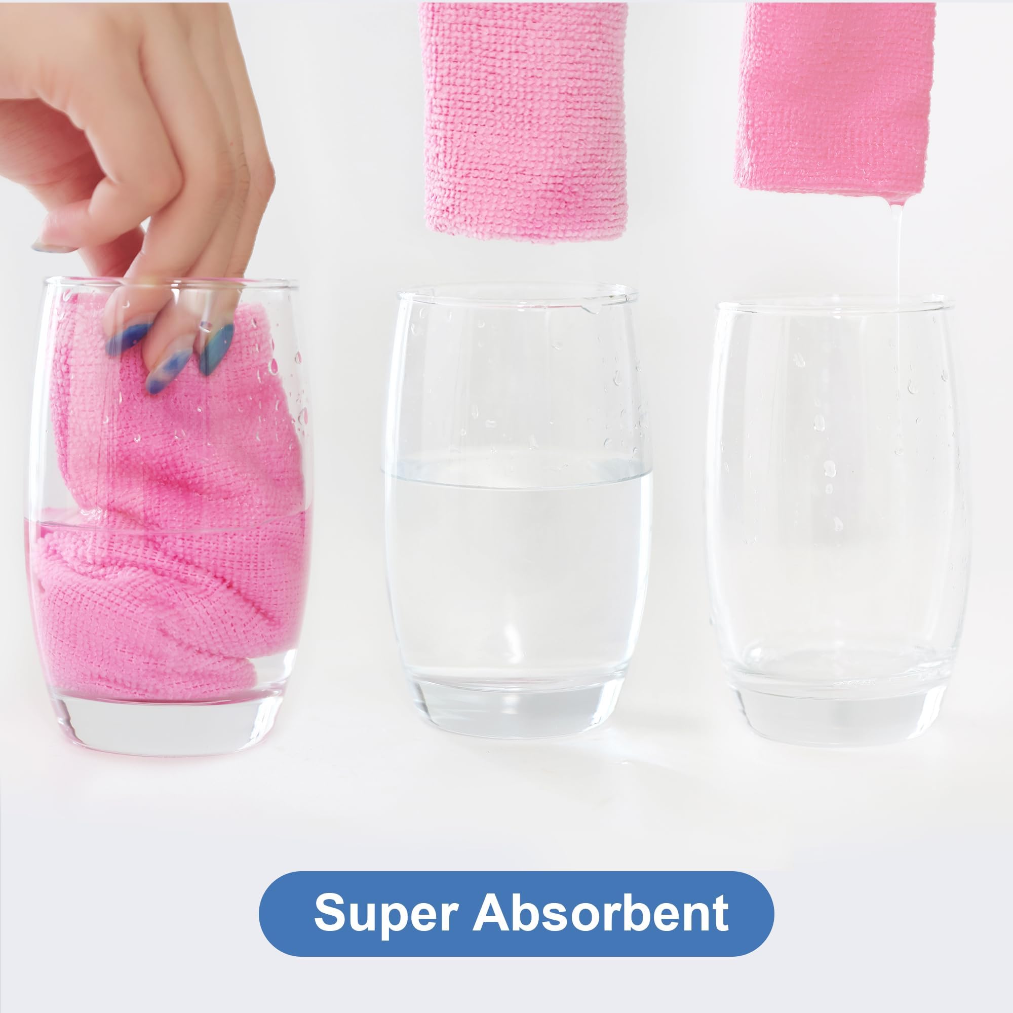 LIVOS Mikrofaser-Reinigungstücher in Box, wiederverwendbare Reinigungstücher, 29,2 x 29,2 cm, kantenlose Mikrofasertücher, fusselfrei, saugfähige Ladentücher für Küche, Auto, Glas, Rosa, 50 Stück