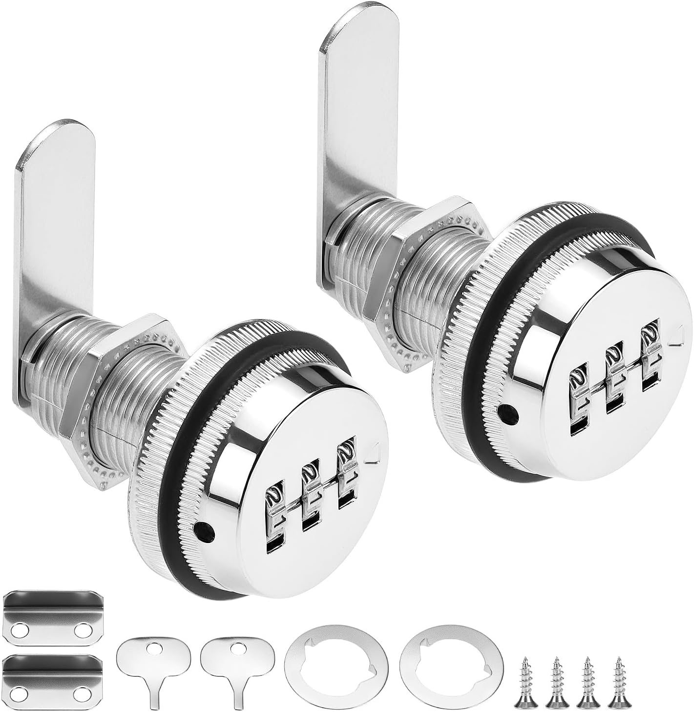 QWORK® 2 Pieces Combination Cam Lock, 3 Digit Keyless Coded Locks for Cabinets, Drawers, Gym Lockers and More (30mm, Silver)
