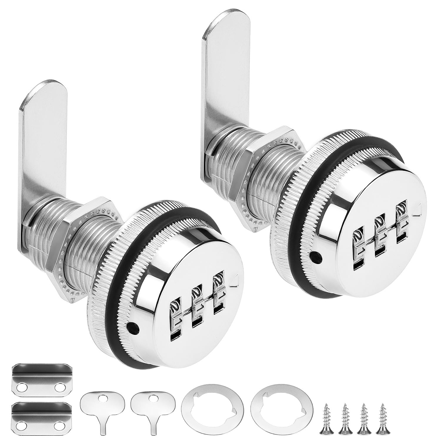 Three-step visual guide on how to change the combination of the QWORK cam lock. Step 1 shows inserting a tool, Step 2 shows changing dials while the tool is inserted, and Step 3 shows releasing the tool.
