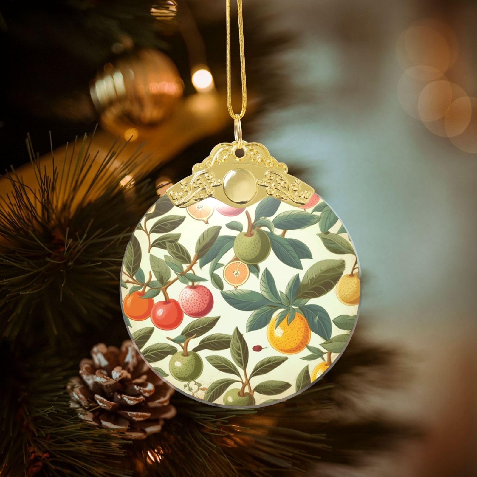 Crystal Christmas Ornaments for Christmas Tree Decoration Hanging Plants and Fruits Ornament with Gold Ribbon Crafts Round Pendant for Keepsake Gifts Glass Xmas Decor Party Supplies