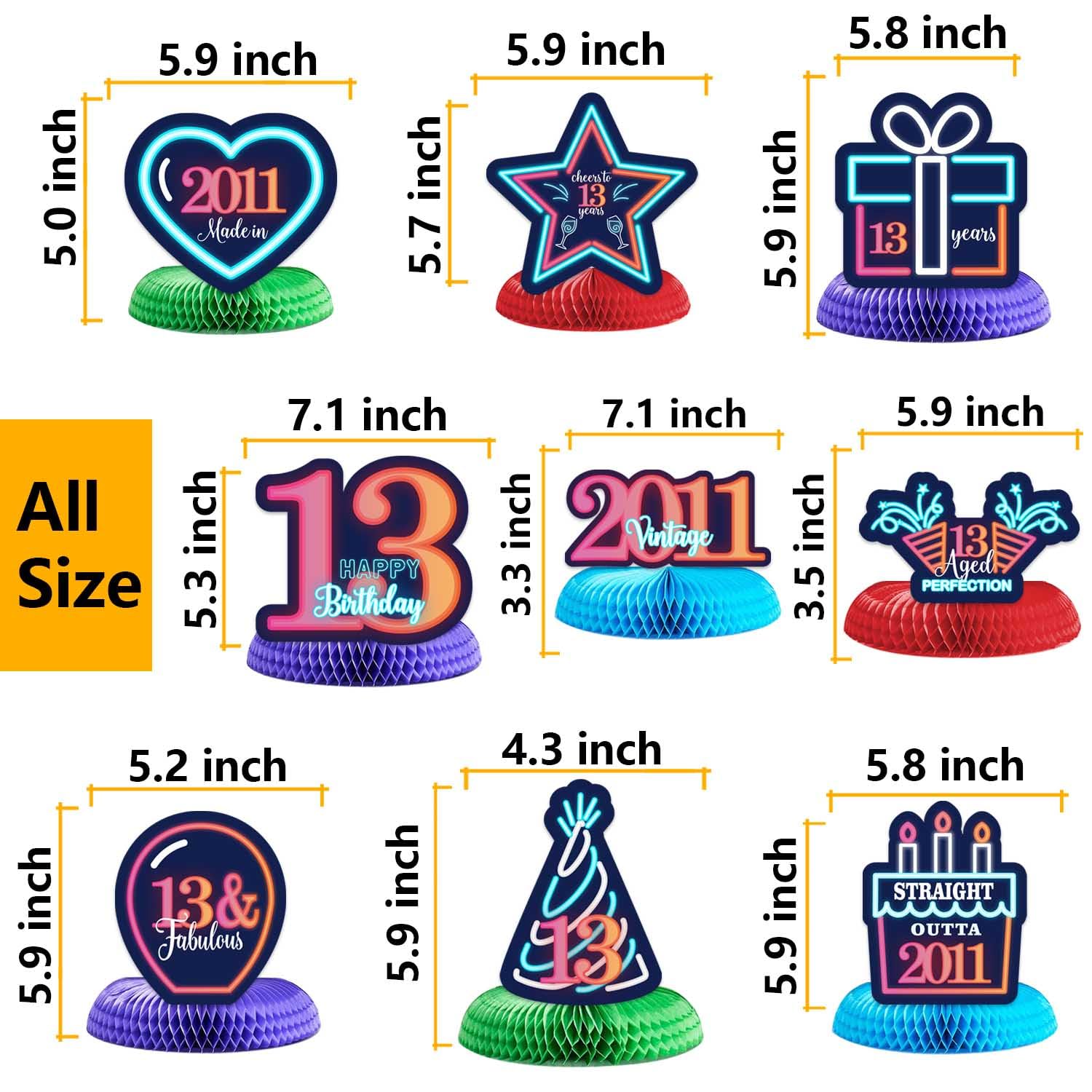 Happy 13th Birthday Disco Neon Glow Theme Table Honeycomb Centerpieces Decor Table Decorations Table Toppers for Let’s Glow Crazy Party Boys Girls 13 Years Old Birthday Party Bday Supplies Background