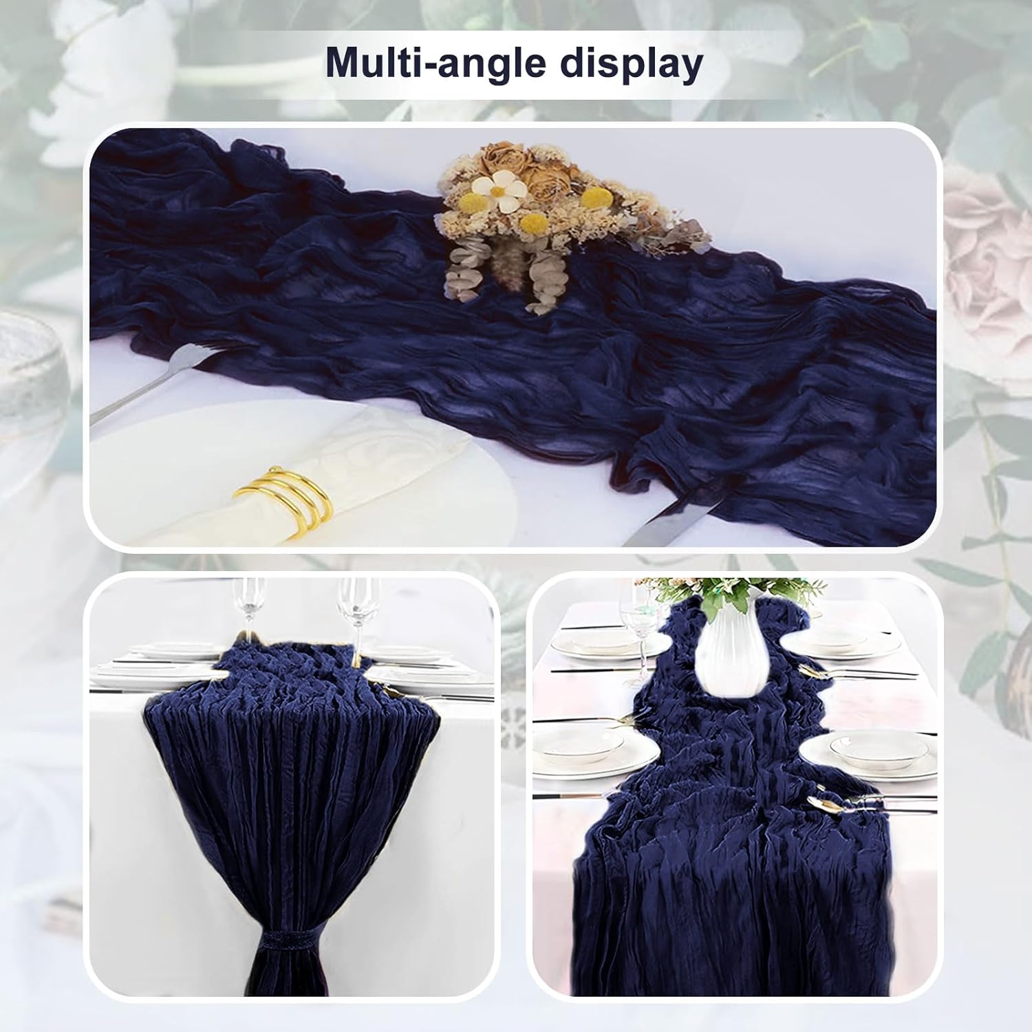 6 Pack Navy Blue Cheesecloth Table Runner 35x120 Inch 10Ft Rustic Gauze Cheese Cloth Table Runner Sheer Cheesecloth Table Runners for Wedding Party Bridal Shower Decoration