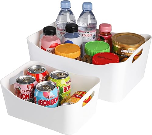 Miniatura 6 de Peohud Paquete de 4 cubos de almacenamiento de plástico blanco, organizadores de despensa con asas, contenedores organizadores de almacenamiento