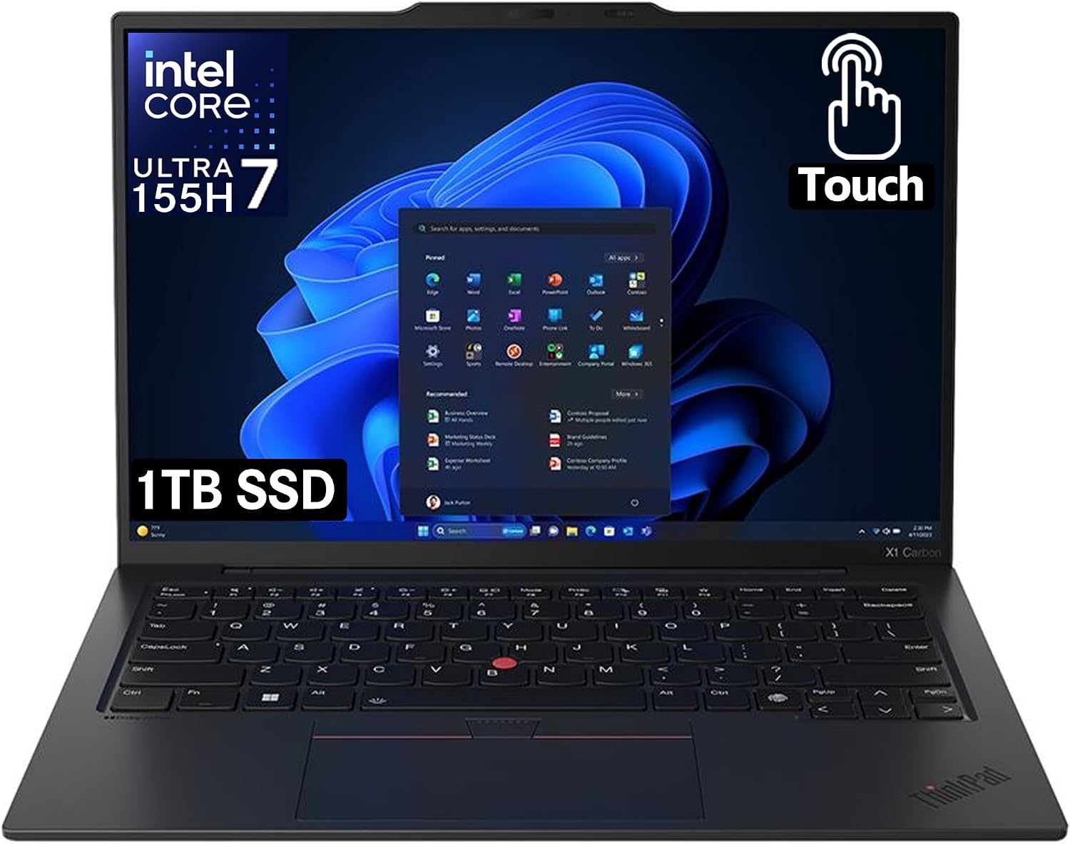 ThinkPad X1 Carbon Gen 12 Business Laptop, Intel Ultra 7 155H, 14" FHD+ Touchscreen, 32GB DDR5 RAM, 1TB SSD PCIe, WiFi 6E, Backlit Keyboard, FHD Webcam, Windows 11 Pro - Black