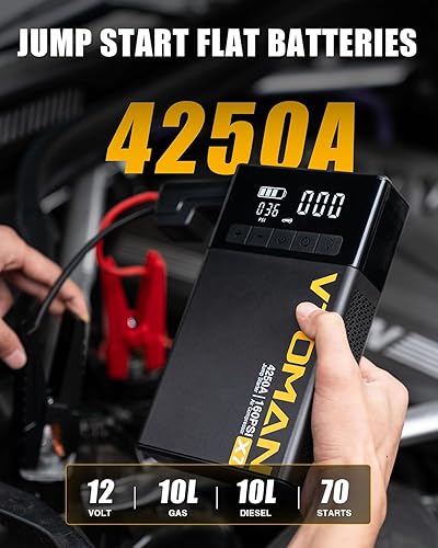 Miniatura 2 de VTOMAN Arrancador de salto X7 con compresor de aire, batería 4250A y 160PSI para arrancador de coche portátil (10L gasolina10L diesel) con inflador