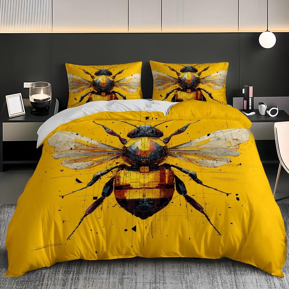 Copripiumino 240x220 cm Giallo 3 pezzi, microfibra ipoallergenica