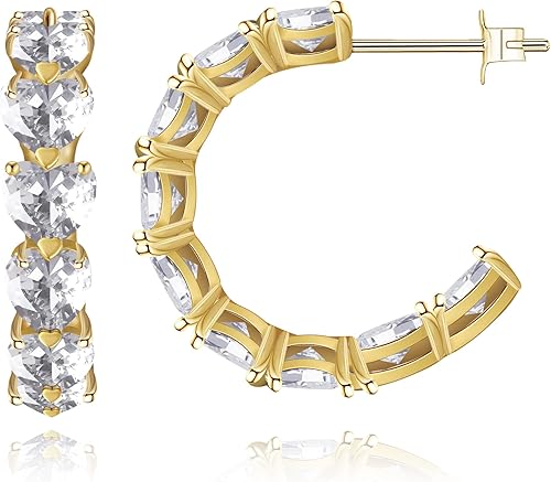 WeSparking Gold Half Hoop Earrings for Women 14k Gold Plated Silver Rose Gold Cute Hoops Heart Dainty Diamond Small Trendy Chunky Thick Hoop