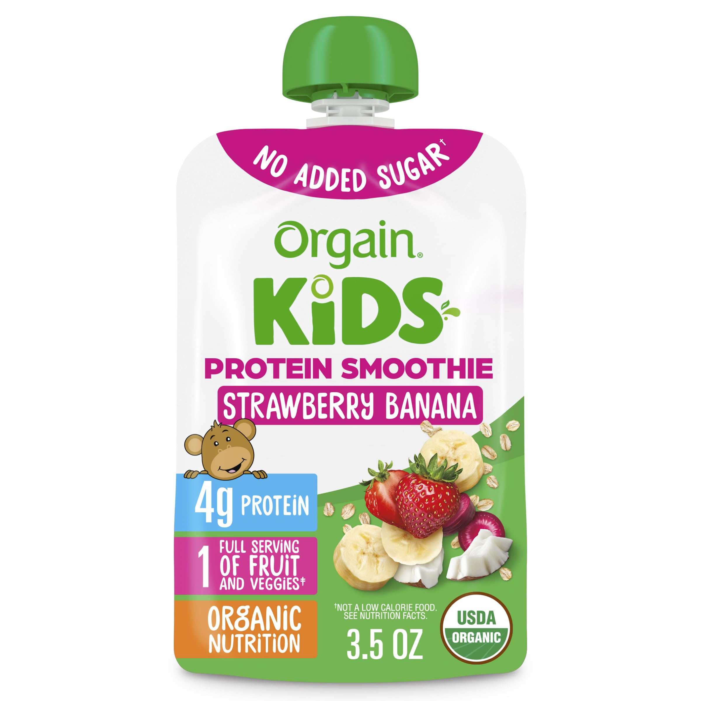 Orgain Kids Protein Smoothie Pouches, Strawberry Banana, 12 Pack