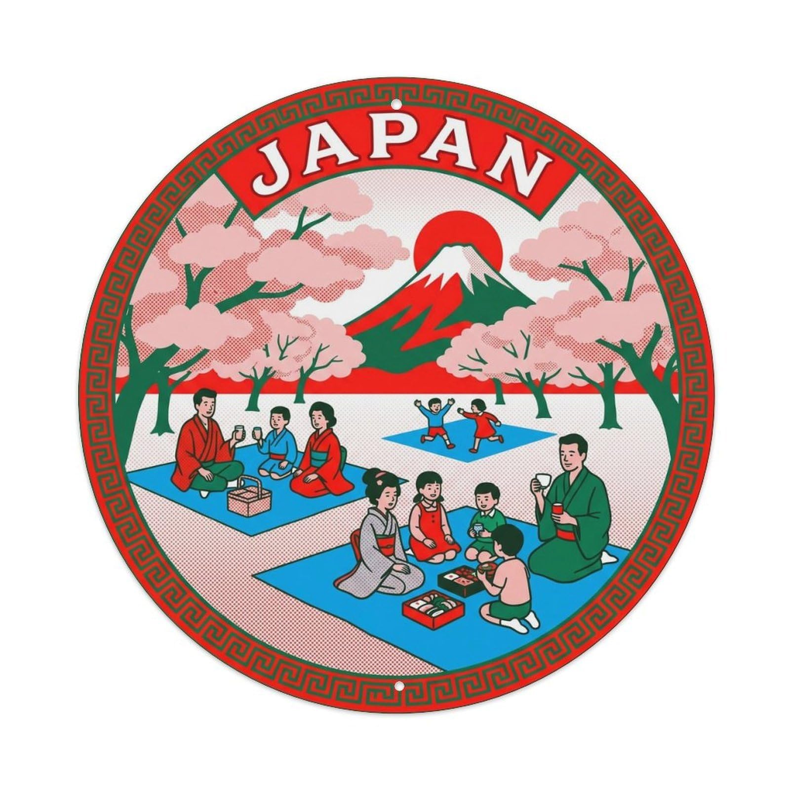 Olyhtr 8X8inch Classic Style Sakura Hanami Picnic Mount Fuji Background Metal Tin Sign