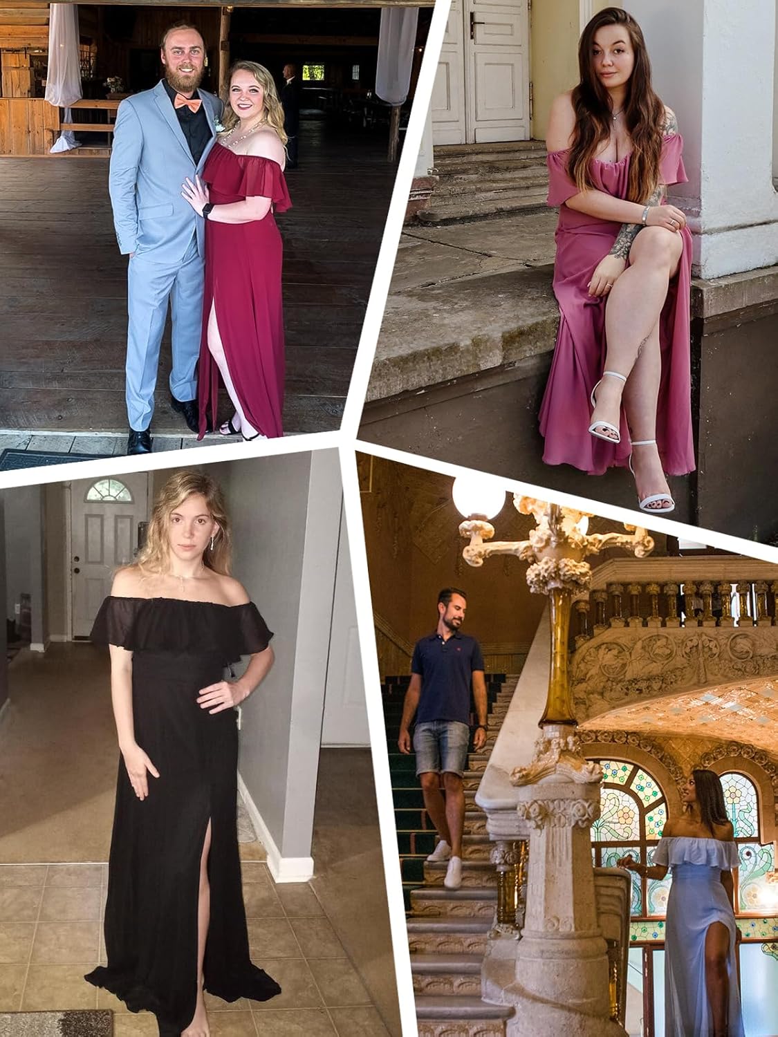 Women's Formal Bridesmaid Dress Chiffon Off Shoulder Long Flowy Elegant Maxi Wedding Guest Dresses with Slit - Image 6