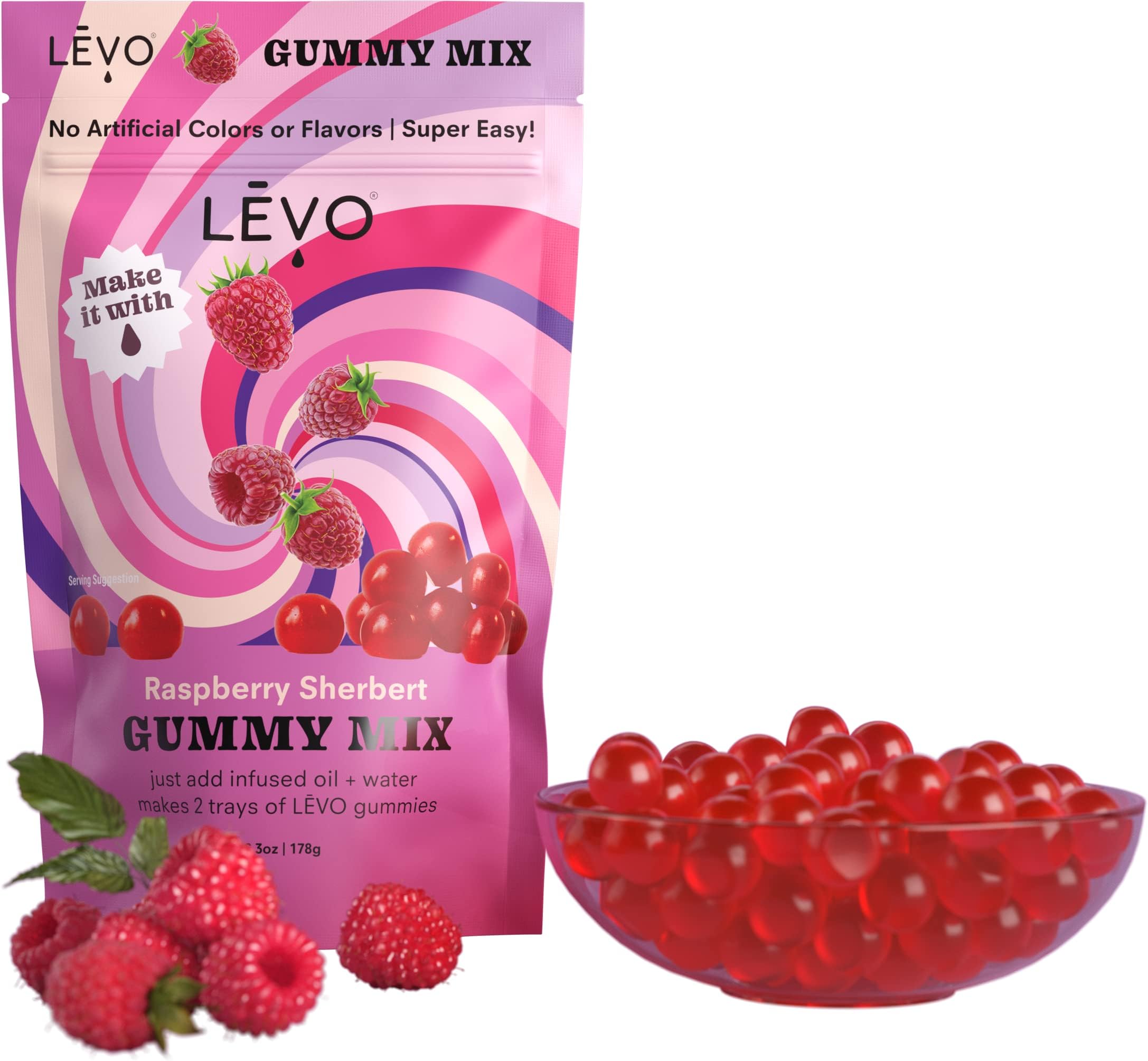 - LĒVO Gummy Mix - Raspberry Sherbert - Make Your Own Infused Gummies - Each Bag Makes 64 Gummies - 1 Pack