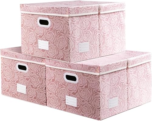 Miniatura 31 de PRANDOM Cajas de almacenamiento plegables jumbo con tapas, cubos de almacenamiento decorativos de tela, cestas organizadoras con asas de cubierta y