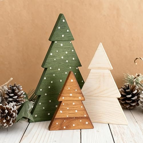 Miniatura 7 de DAZONGE Decoración de Navidad, juego de 3 letreros de madera para decoración de árbol de Navidad, árbol de Navidad neutro independiente para el